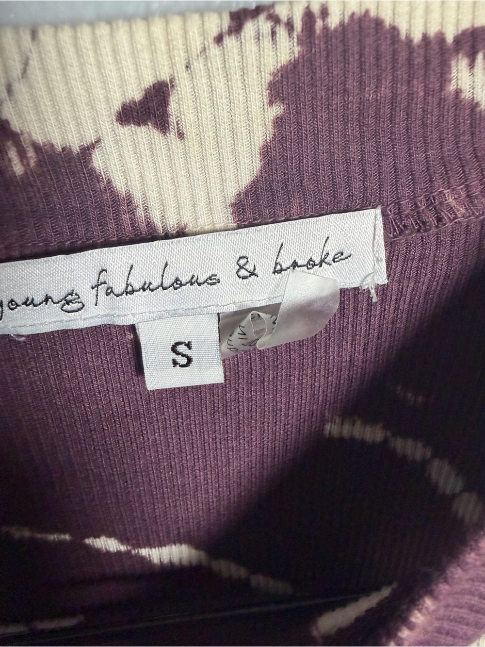 Young Fabulous & Broke Maroon and Cream Tie-Dye Long Sleeve Crop Top - Picture 4 of 5